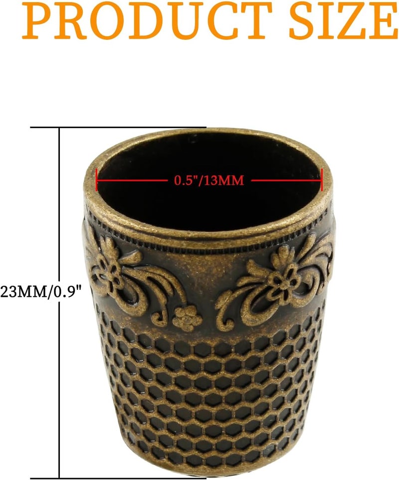 Coufce 4 Pcs Metal Sewing Thimble, Quilting Thimbles, Finger Shield, Vintage Bronze Fingertip Protector Thimbles for Hand Sewing Craft Accessories - Image 3